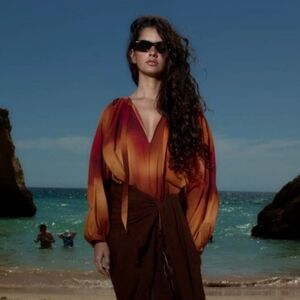 Zara Long Sleeve Ombre Print Cotton Blouse‎